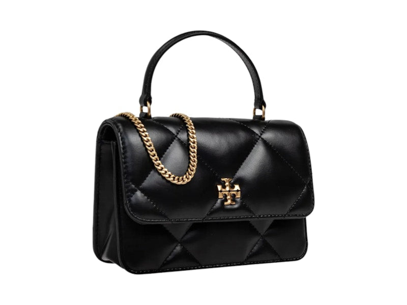 Tory Burch Kira Diamond Quilt Mini Top Handle Chain Wallet Black
