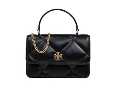 Tory Burch Kira Diamond Quilt Mini Top Handle Chain Wallet Black