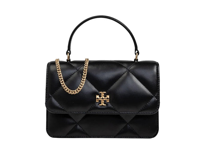 Tory Burch Kira Diamond Quilt Mini Top Handle Chain Wallet Black