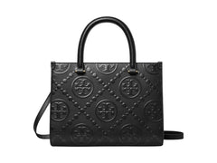 Tory Burch T Monogram Contrast Embossed Square Tote Black