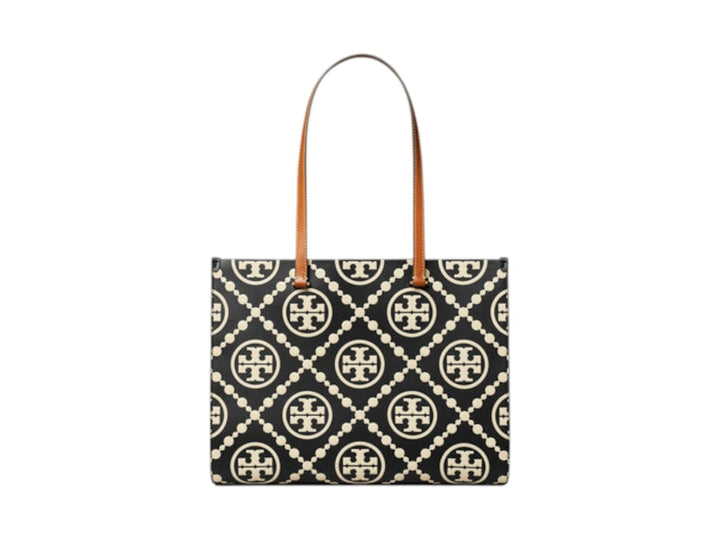 Tory Burch T Monogram Contrast Embossed Tote Black/White