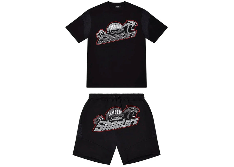 Trapstar Shooters Hoodie Shorts Set Black/Red