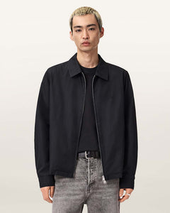 AllSaints Trey Black Ramskull Pointed Collar Jacket Jet Black