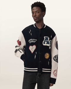 Allsaints Chase Jacquard Knit Cardigan Black/Ecru White