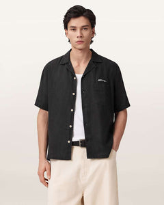 AllSaints Wilder Embroidered Linen Shirt Black