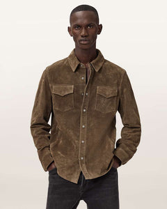 AllSaints Sully Suede Shirt Baker Brown