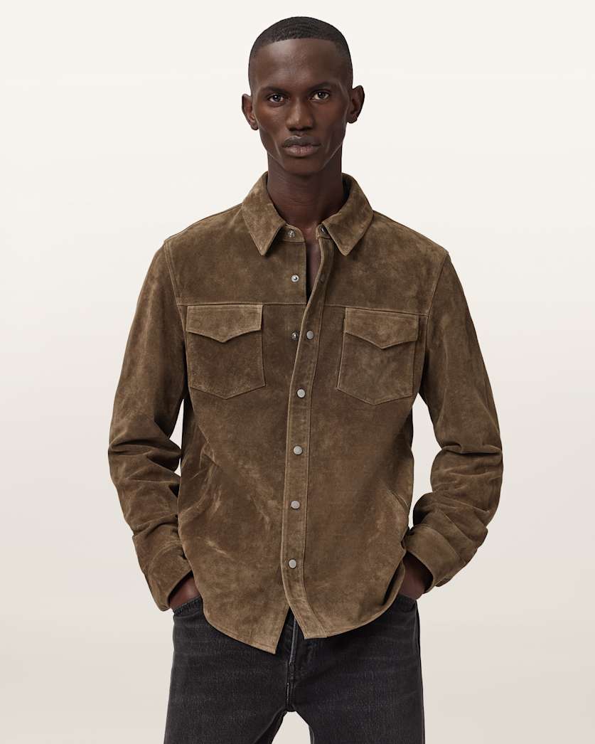 AllSaints Sully Suede Shirt Baker Brown