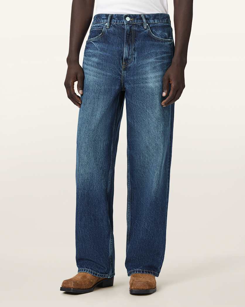 AllSaints Lenny Loose Fit Wide Leg Denim Jeans Dark Indigo