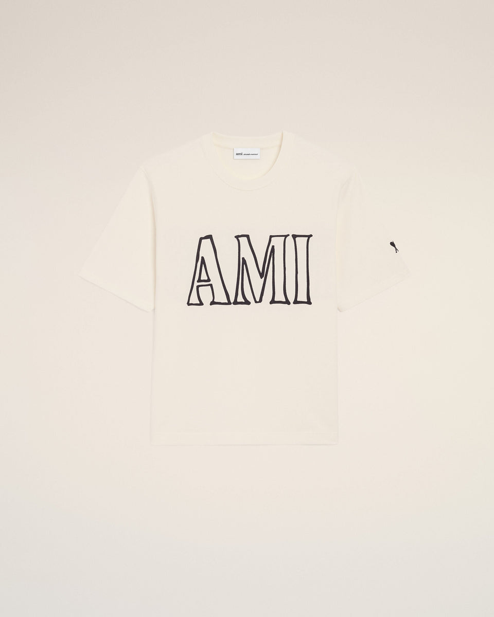 White Cotton Ami Paris Print T-Shirt