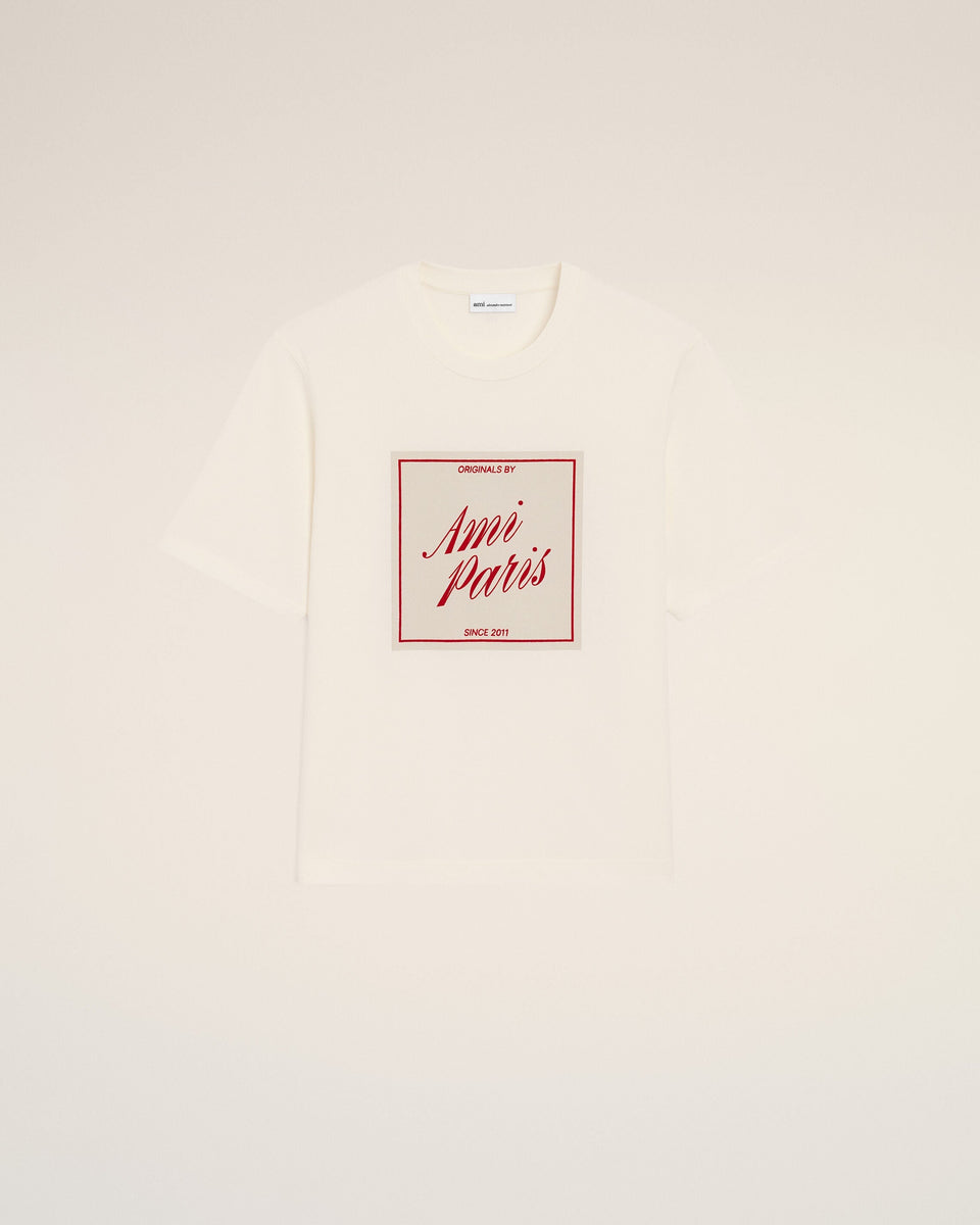 White Cotton Ami Paris Heritage Print T-Shirt Cream