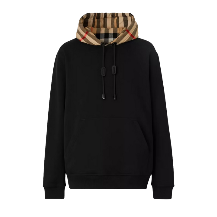 Burberry Check Hood Cotton Hoodie Black