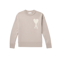 AMI PARIS Logo Intarsia Virgin Wool Sweater Neutrals