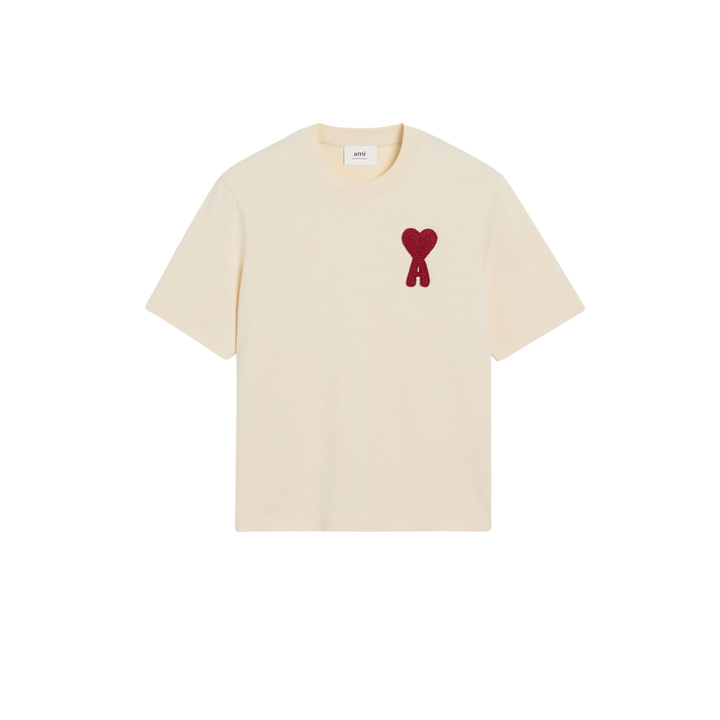 Beige Cotton Ami de Coeur Patch T-Shirt (WHITE CREAM)