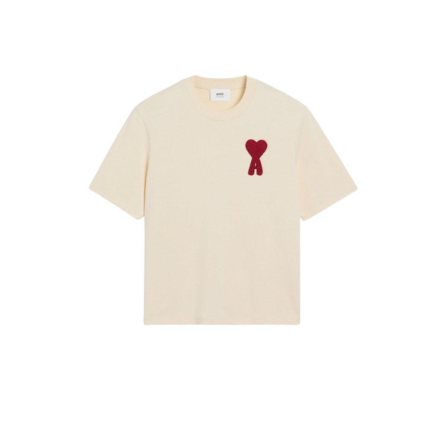 Beige Cotton Ami de Coeur Patch T-Shirt (WHITE CREAM)