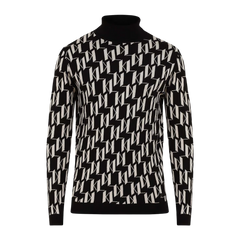 Men Black All-Over KL Knitted Turtle Neck Pullover