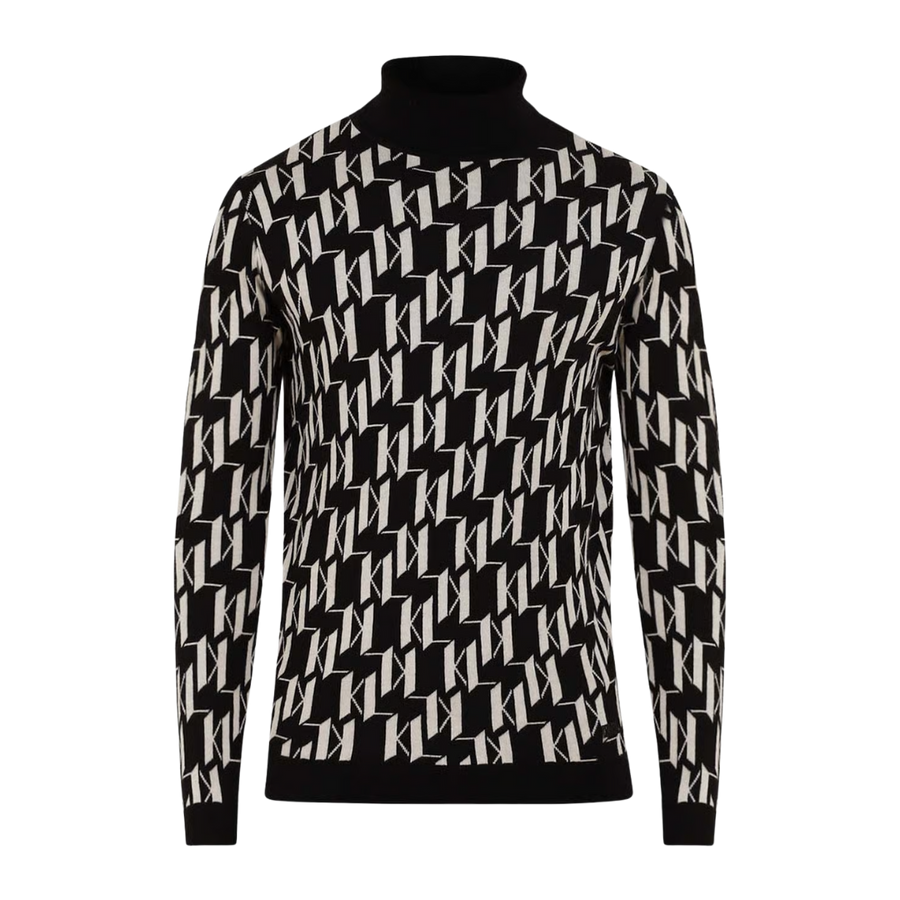 Men Black All-Over KL Knitted Turtle Neck Pullover