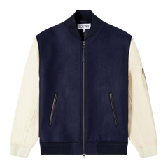 LOEWE Leather Sleeve Bomber Jacket Navy/Cream