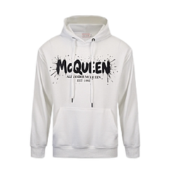 Alexander McQueen White Hoodie with Watercolor Graffiti print
