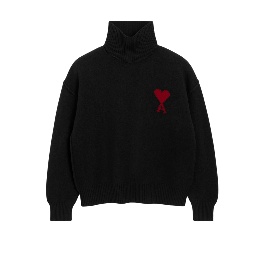 AMI PARIS De Coeur Regular Fit Funnel Neck Sweater