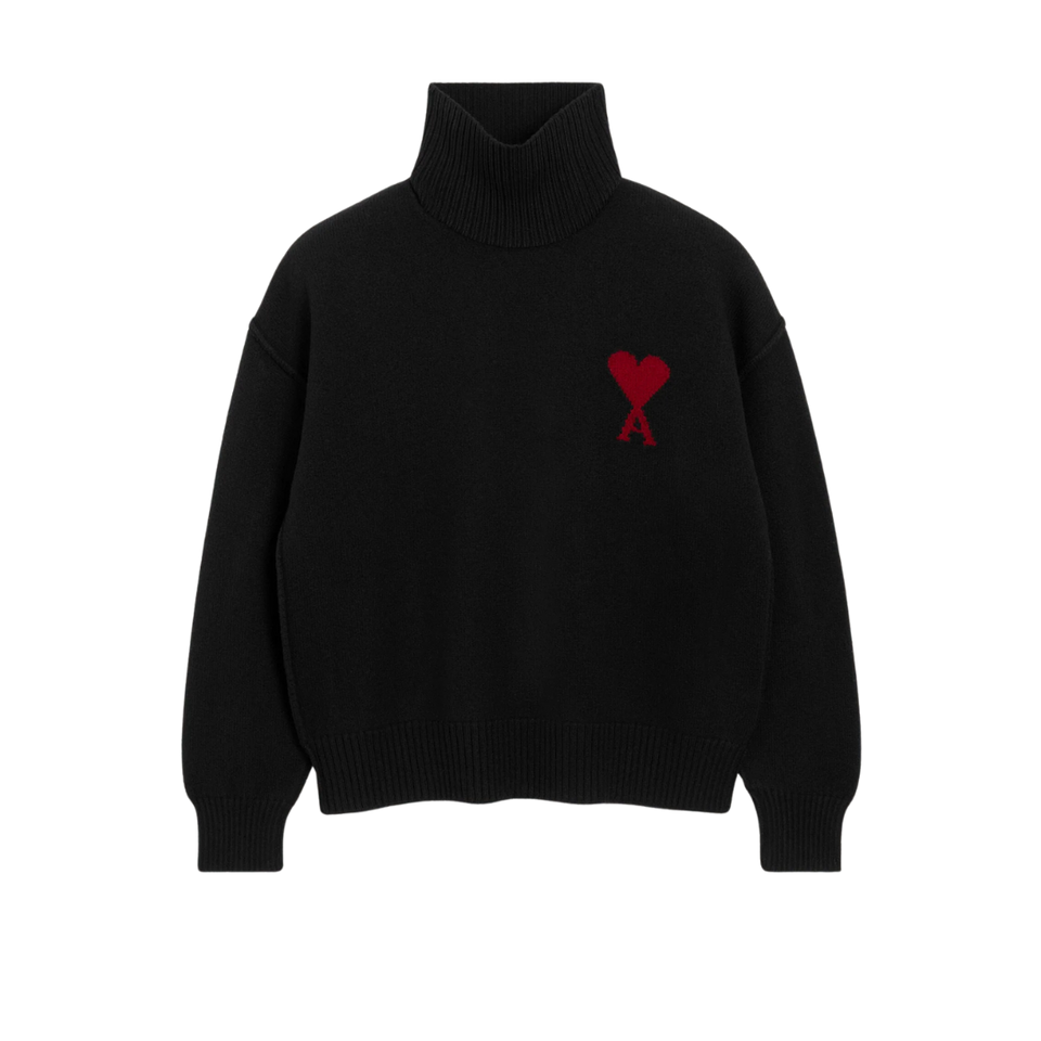 AMI PARIS De Coeur Regular Fit Funnel Neck Sweater