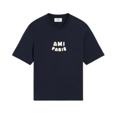 Oversized Crew-Neck T-Shirt with Logo Patch bleu-marine