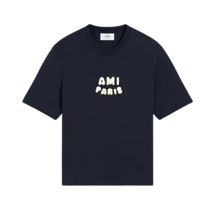 Oversized Crew-Neck T-Shirt with Logo Patch bleu-marine