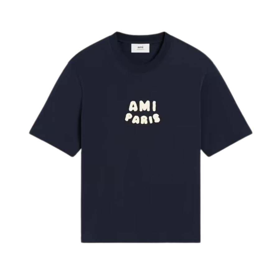 Oversized Crew-Neck T-Shirt with Logo Patch bleu-marine