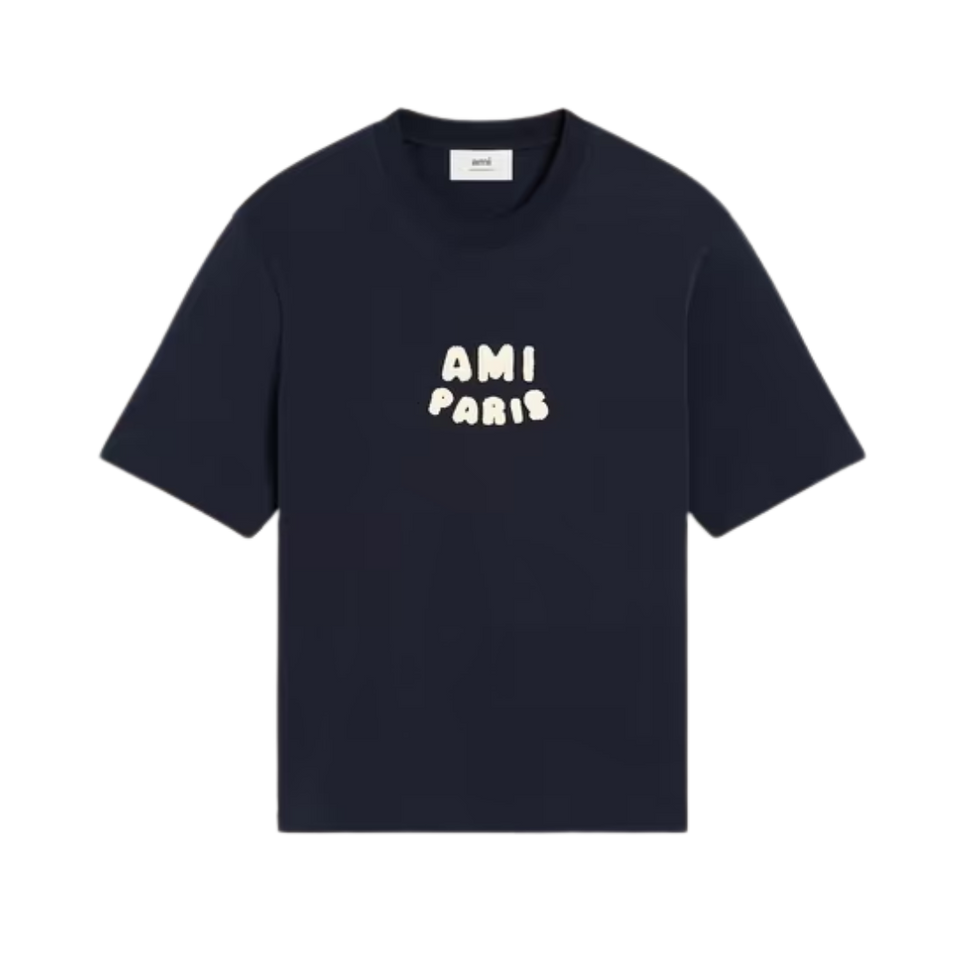Oversized Crew-Neck T-Shirt with Logo Patch bleu-marine