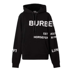 Burberry Horseferry Print Oversized Cotton Drawstring Hoodie Black