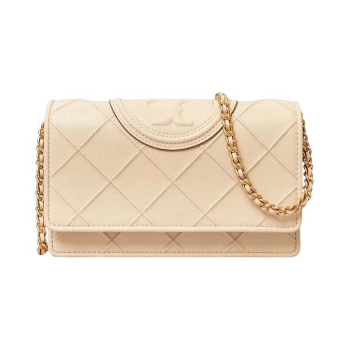 Tory Burch Fleming Chain Wallet New Cream