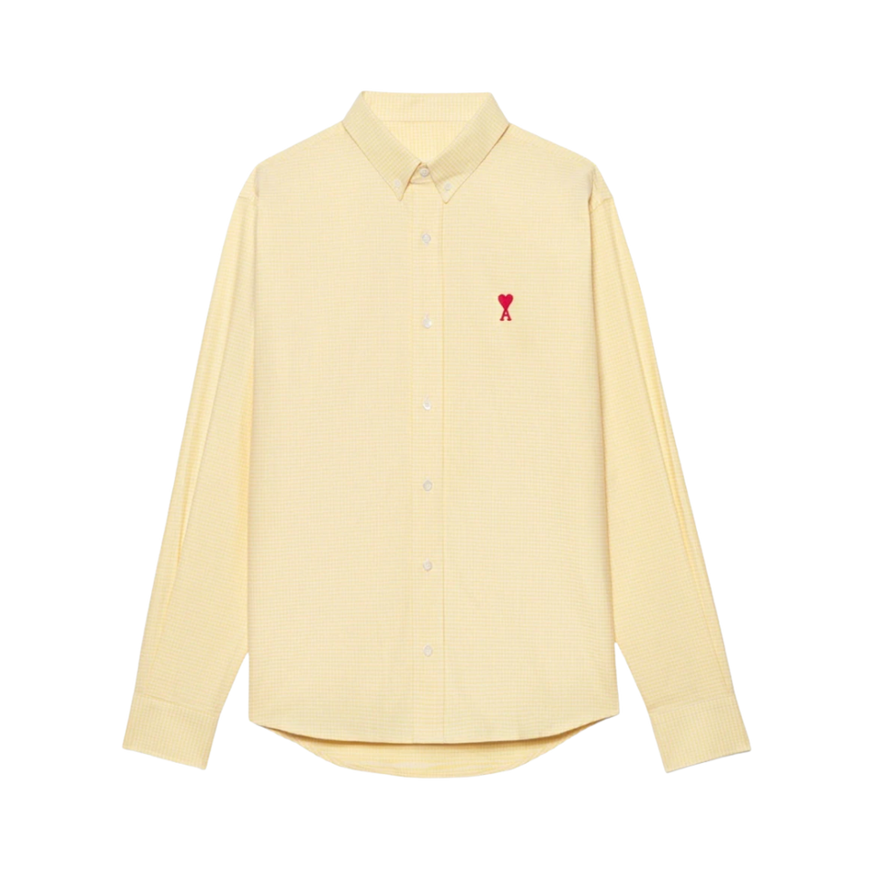 AMI Paris Ami De Coeur Button Down Cotton Shirt Yellow