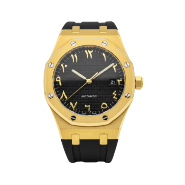 Seiko Custom Mod Black Gold Arabic AP on rubber strap