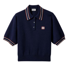 Miu Miu Wool And Cashmere Polo Sweater Navy