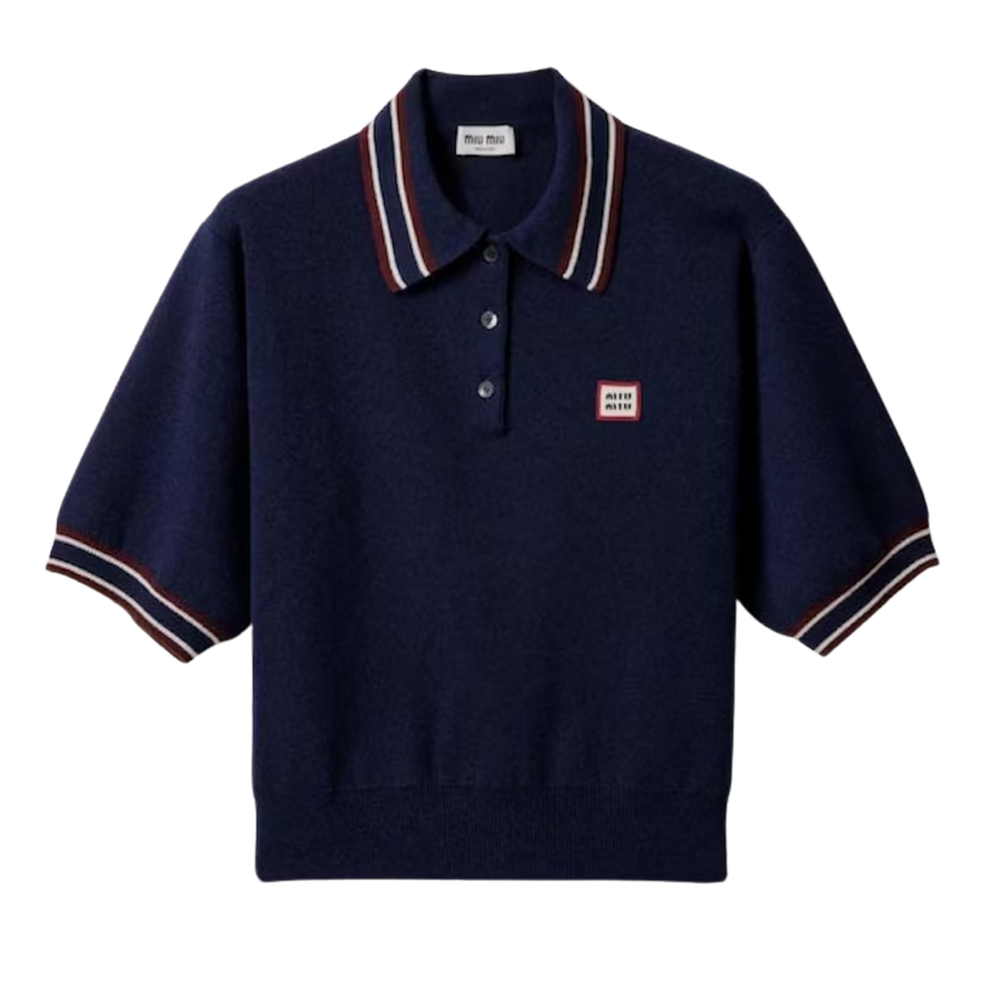 Miu Miu Wool And Cashmere Polo Sweater Navy