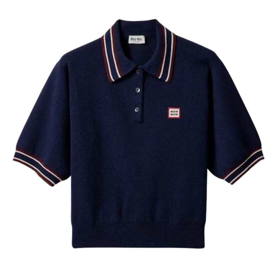 Miu Miu Wool And Cashmere Polo Sweater Navy