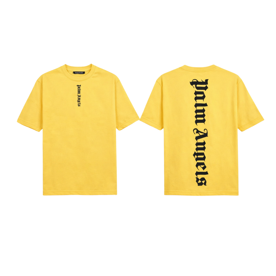 Palm Angels Yellow T-Shirt Featuring A Large Black Gothic Font Logo [Sourcex Exclusive]