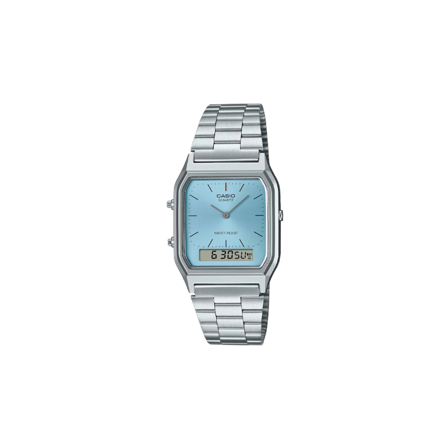 Casio Vintage AQ-230A-2A1MQYDF Quartz Ice Blue Dial Analog Digital Stainless Steel Watch