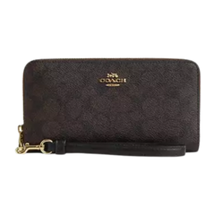 Long Zip Around Wallet In Signature Canvas signature canvas/Gold/Walnut/Black