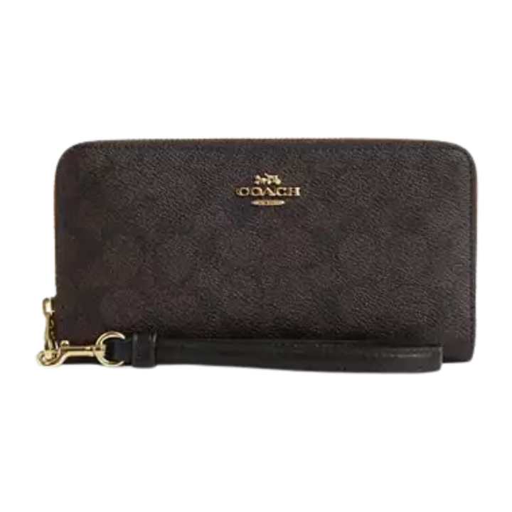 Long Zip Around Wallet In Signature Canvas signature canvas/Gold/Walnut/Black