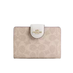 Medium Corner Zip Wallet In Signature Canvas signature canvas/Gold/Sand/Chalk