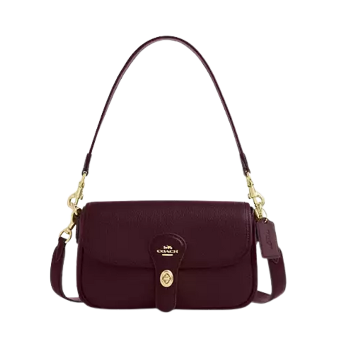 Hadley Shoulder Bag pebbled leather/Gold/Dark Wine
