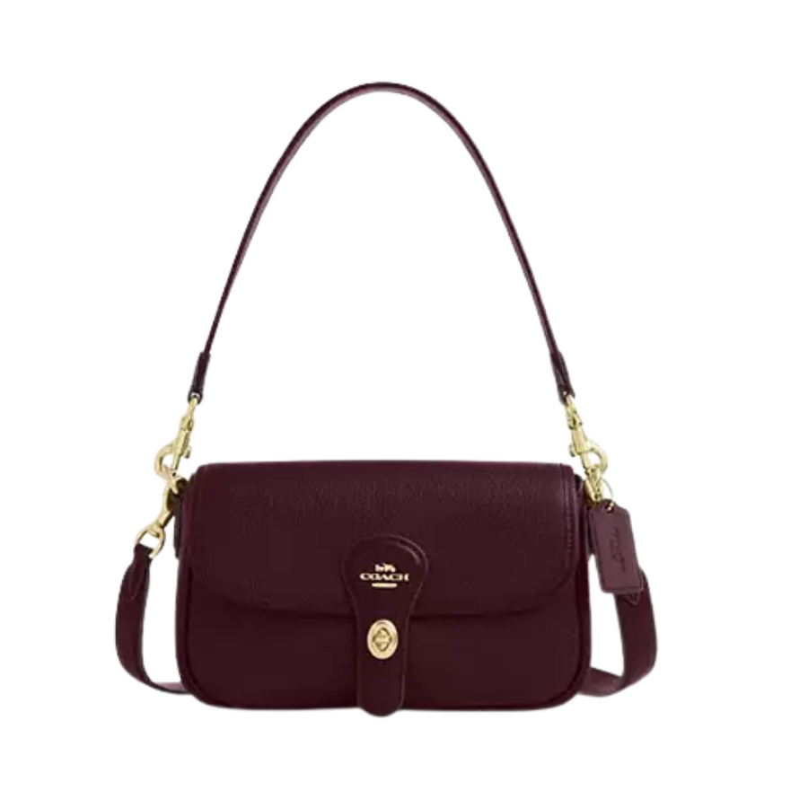 Hadley Shoulder Bag pebbled leather/Gold/Dark Wine