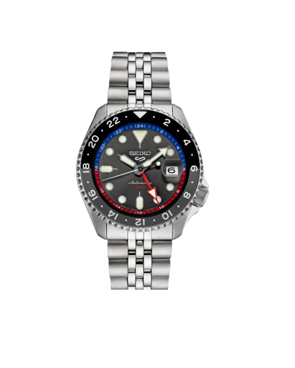 Seiko 5 Sports SKX GMT Charcoal Dial Stainless Steel Men's Watch SSK019 - 42.5 mm