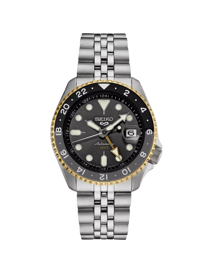 Seiko 5 SSK021 Men Sports GMT Mechanical Automatic Stainless Silver Tone