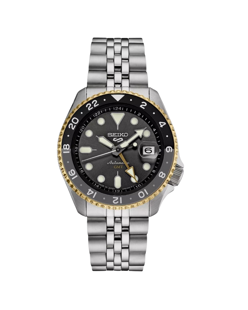 Seiko 5 SSK021 Men Sports GMT Mechanical Automatic Stainless Silver Tone