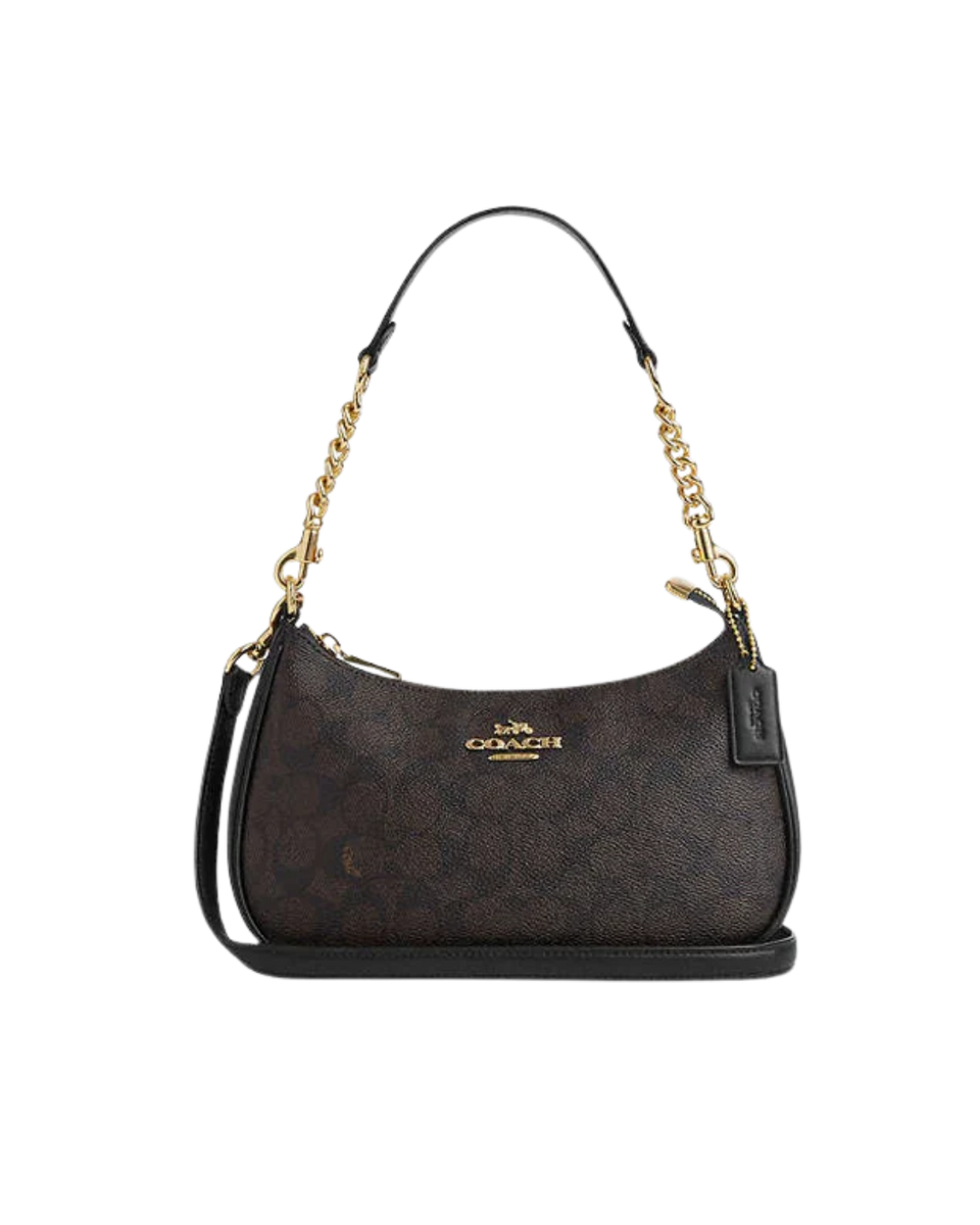 Coach Teri Shoulder Bag In Signature Canvas Signature Canvas-Gold-Walnut-Black