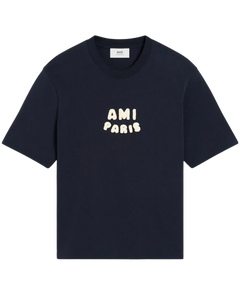 Ami Paris Cotton T-Shirt With A Front Logo Patch Navy Blue [Sourcex Exclusive]