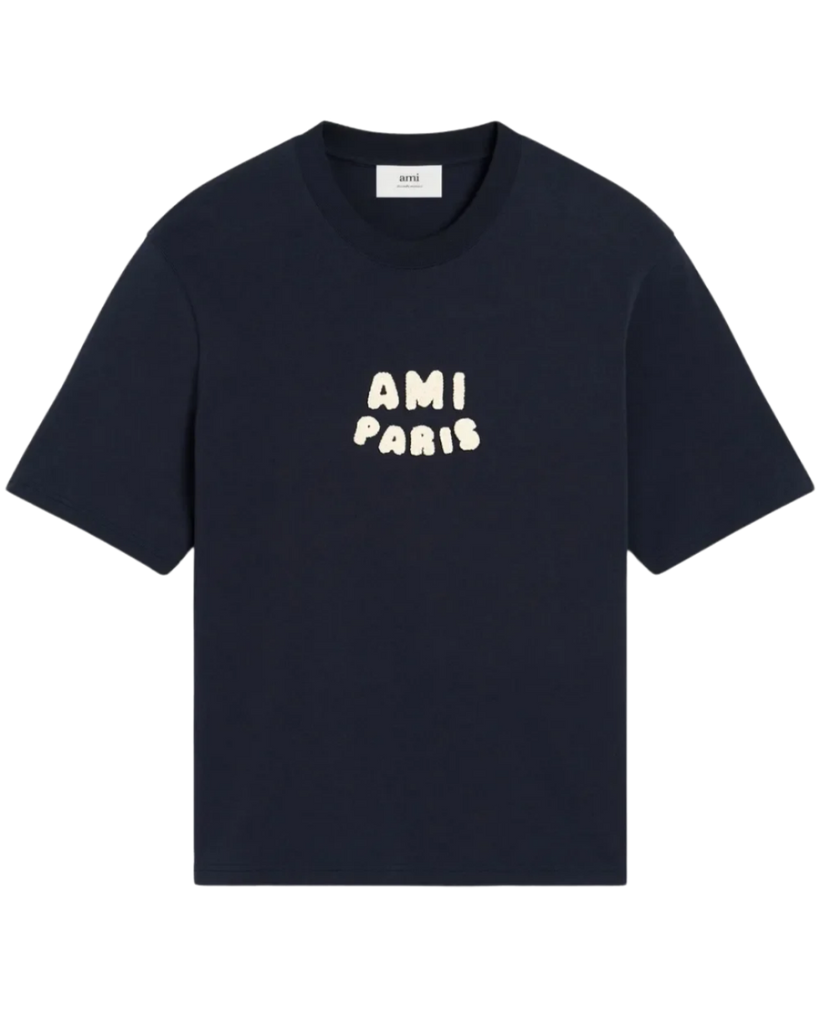 Ami Paris Cotton T-Shirt With A Front Logo Patch Navy Blue [Sourcex Exclusive]
