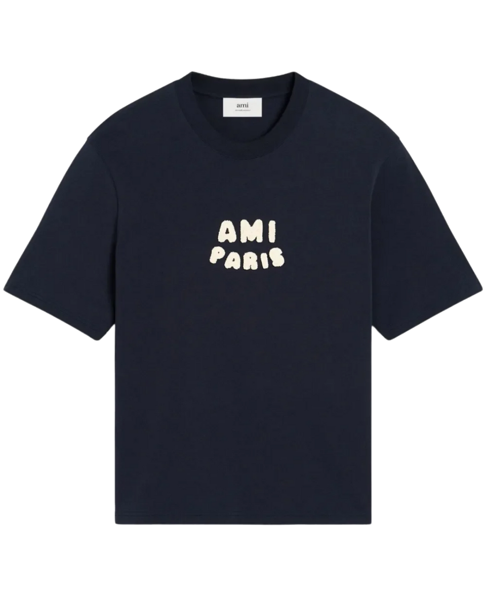 Ami Paris Cotton T-Shirt With A Front Logo Patch Navy Blue [Sourcex Exclusive]