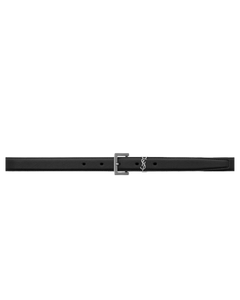 Saint Laurent Cassandre Thin Belt in Smooth Leather Black